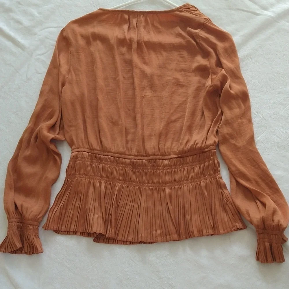 Philosophy boho rust peplum shirred blouse size small long sleeves flowy fall - Picture 7 of 7